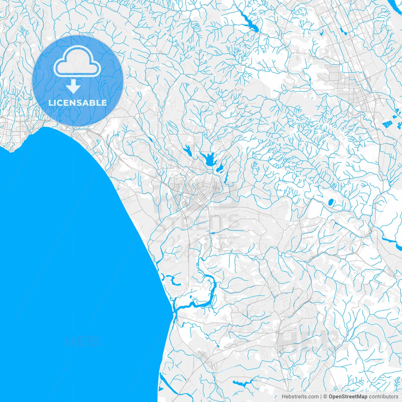 Rich detailed vector map of Watsonville, California, United States of America