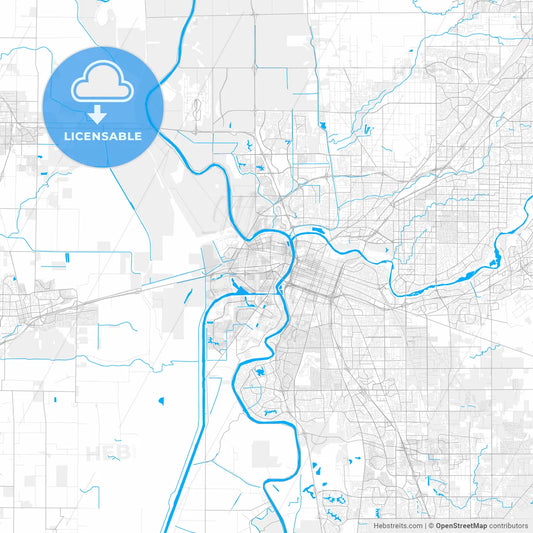 Rich detailed vector map of West Sacramento, California, United States of America