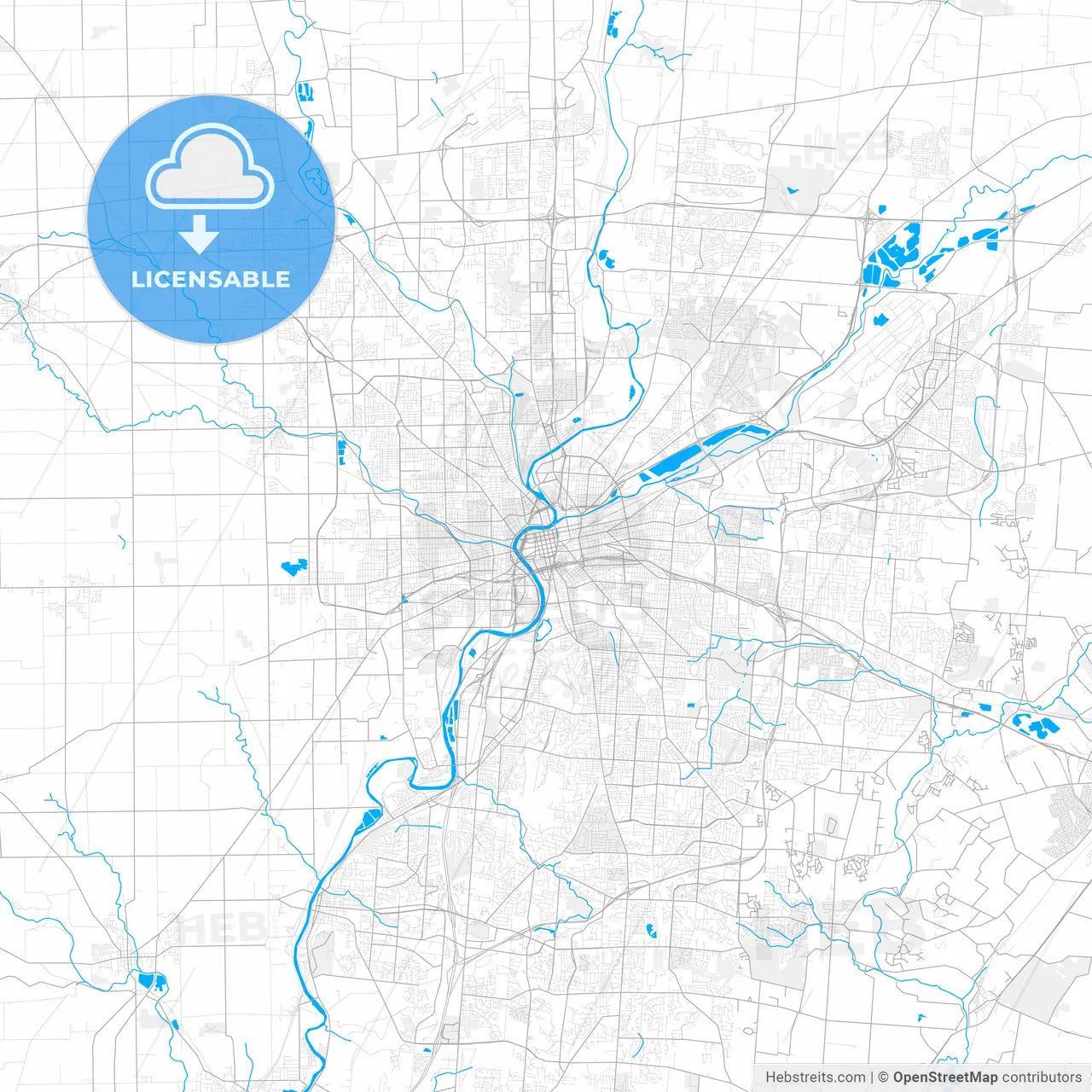 Rich detailed vector map of Dayton, Ohio, USA