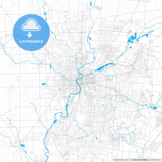 Rich detailed vector map of Dayton, Ohio, USA
