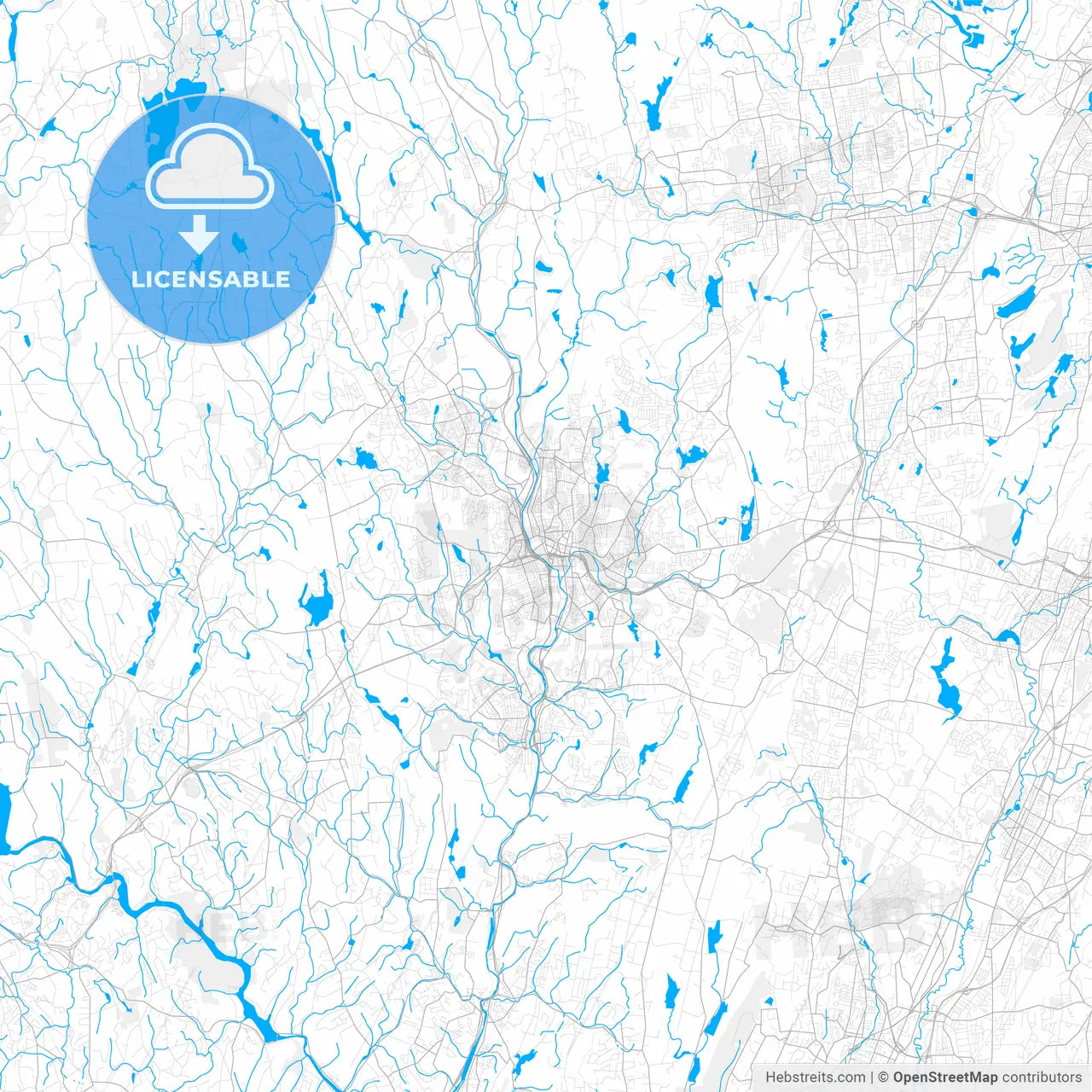 Rich detailed vector map of Waterbury, Connecticut, USA