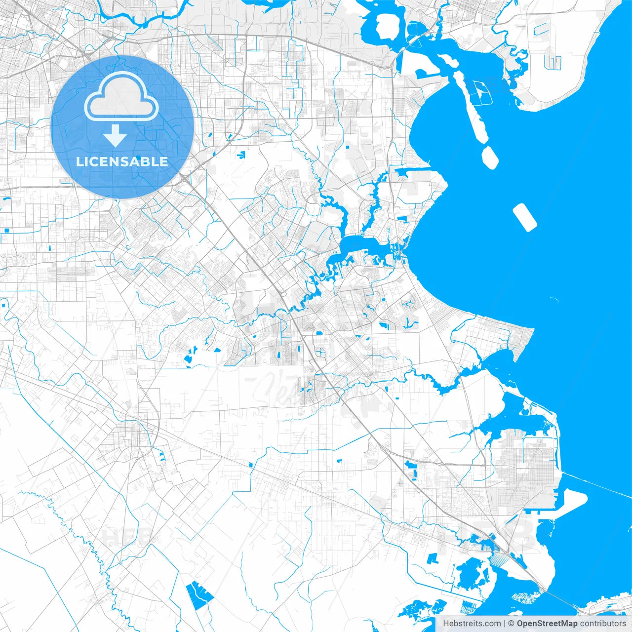 Rich detailed vector map of League City, Texas, USA
