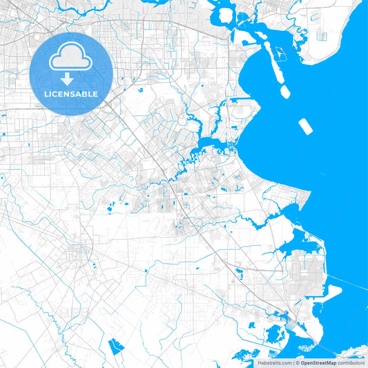 Rich detailed vector map of League City, Texas, USA