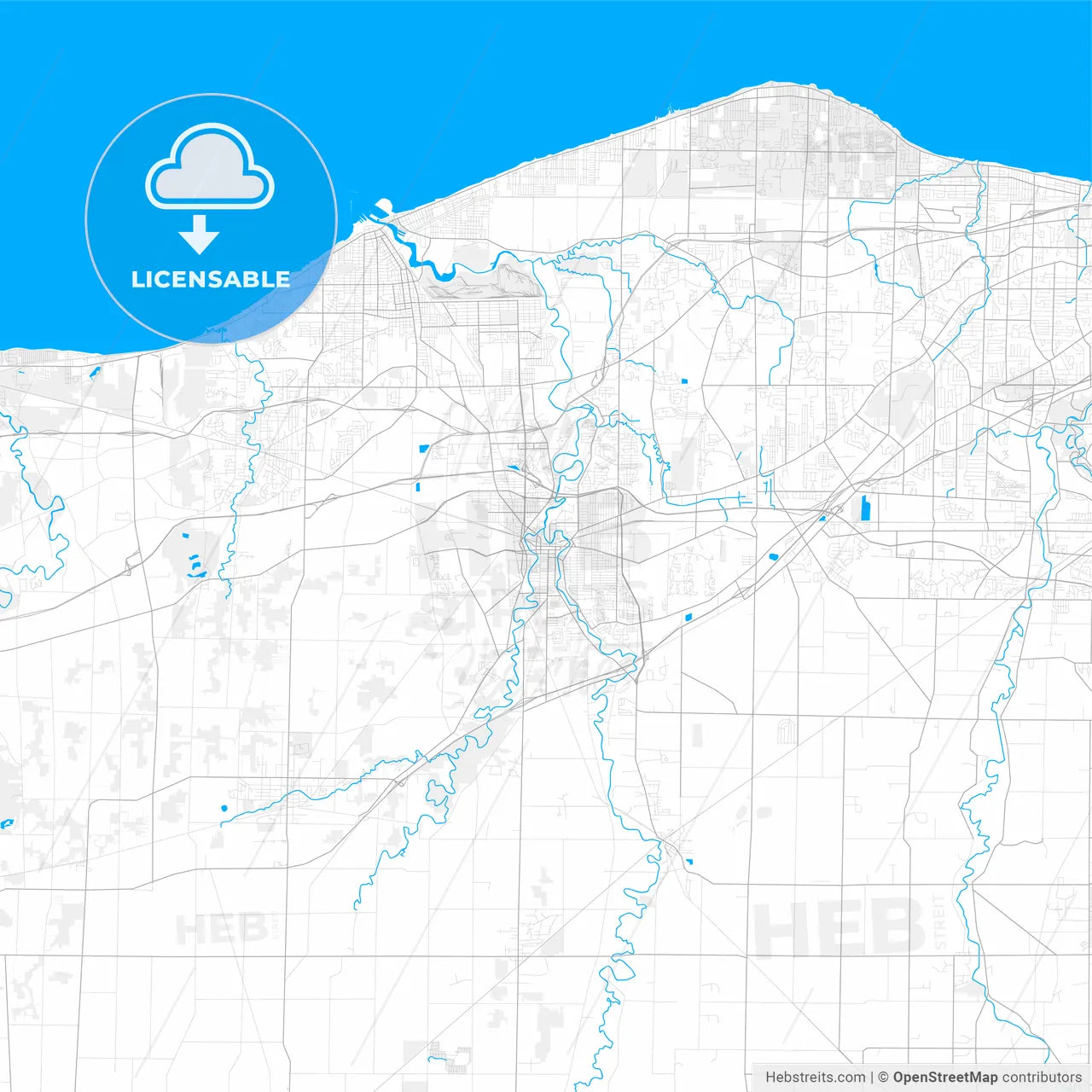 Rich detailed vector map of Elyria, Ohio, United States of America