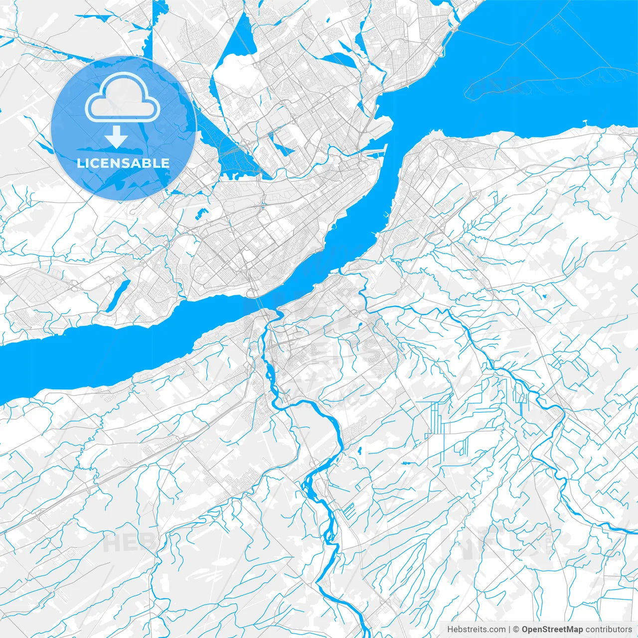 Rich detailed vector map of Lévis, Quebec, Canada
