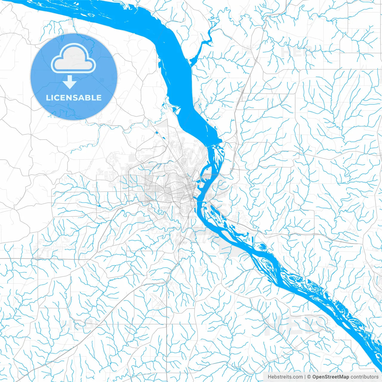 Rich detailed vector map of Dubuque, Iowa, USA