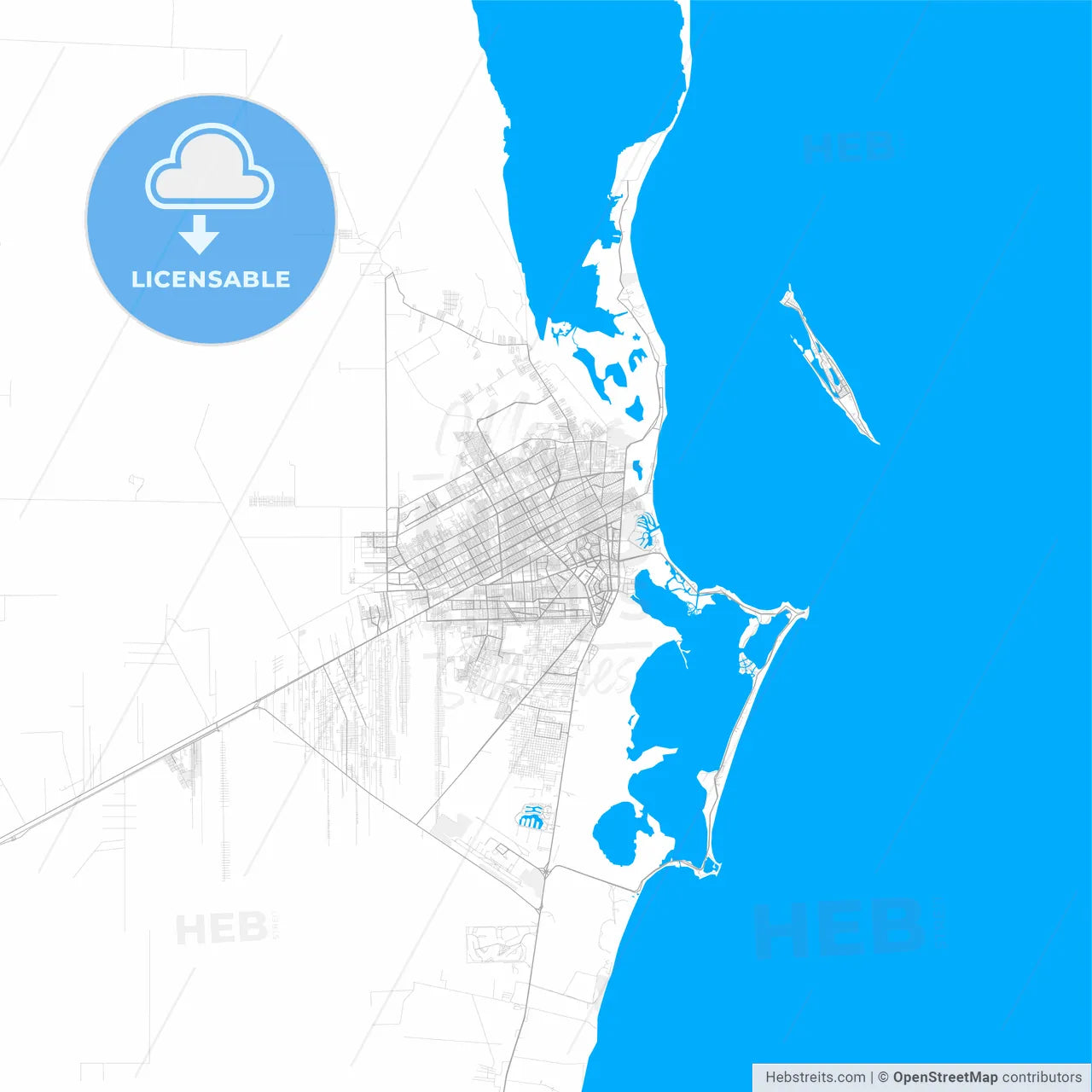 Rich detailed vector map of Cancún, Quintana Roo, Mexico