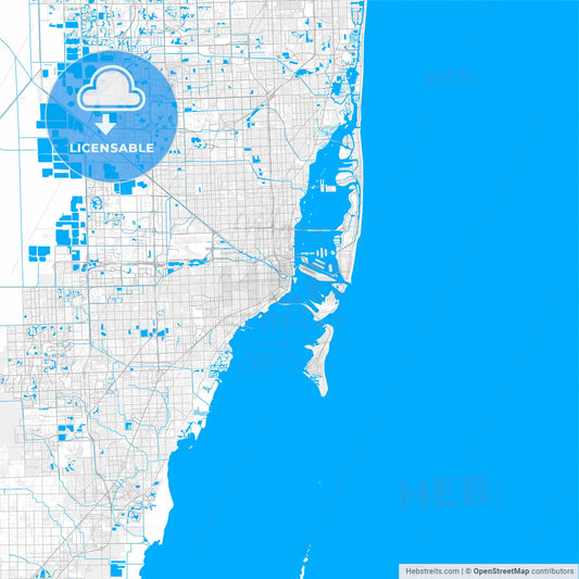 Rich detailed vector map of Miami, Florida, U.S.A.