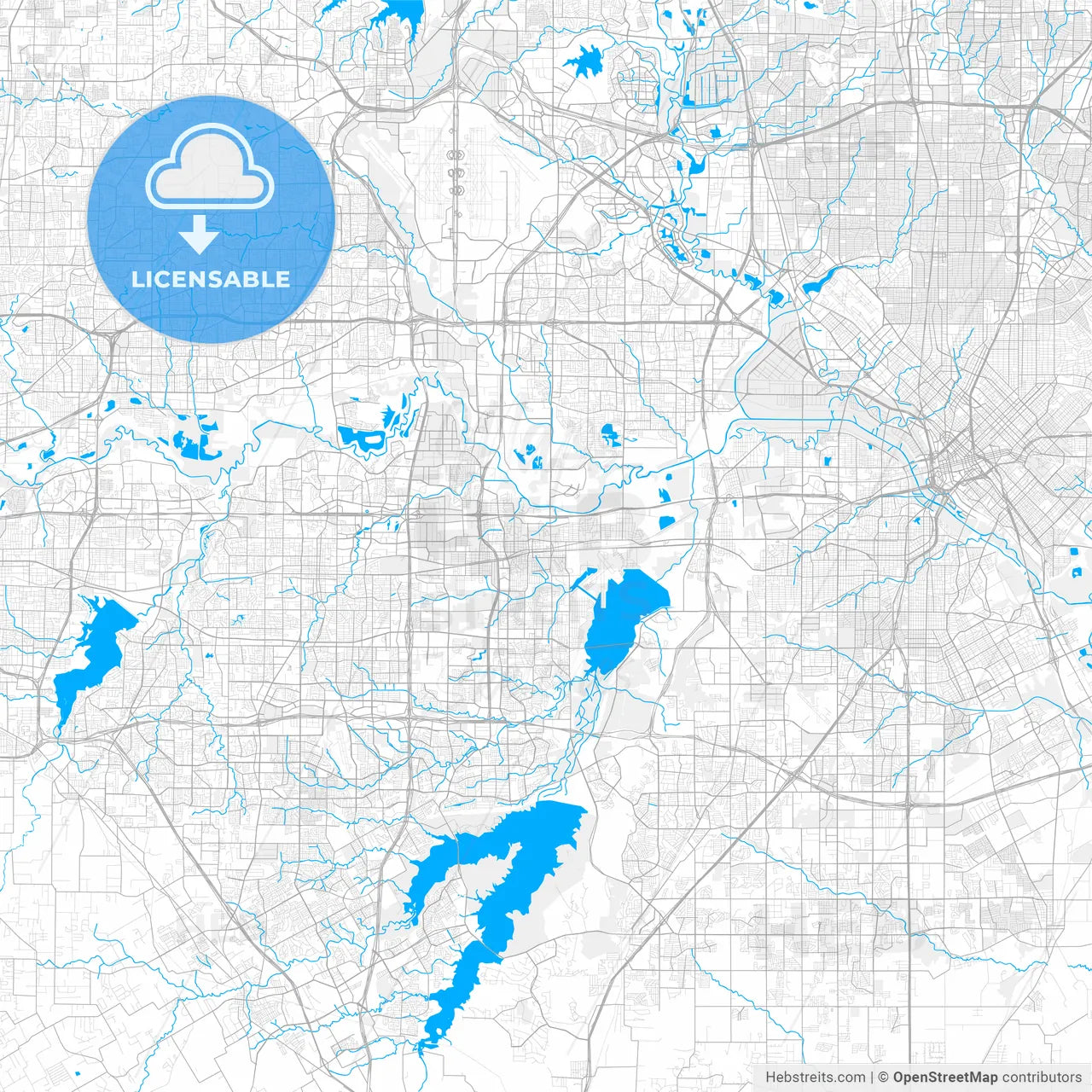 Rich detailed vector map of Grand Prairie, Texas, USA