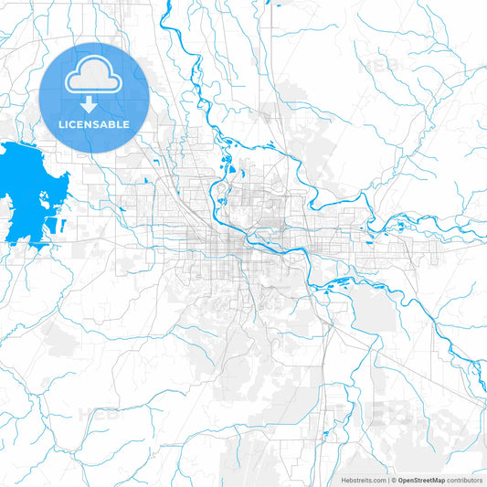 Rich detailed vector map of Eugene, Oregon, USA