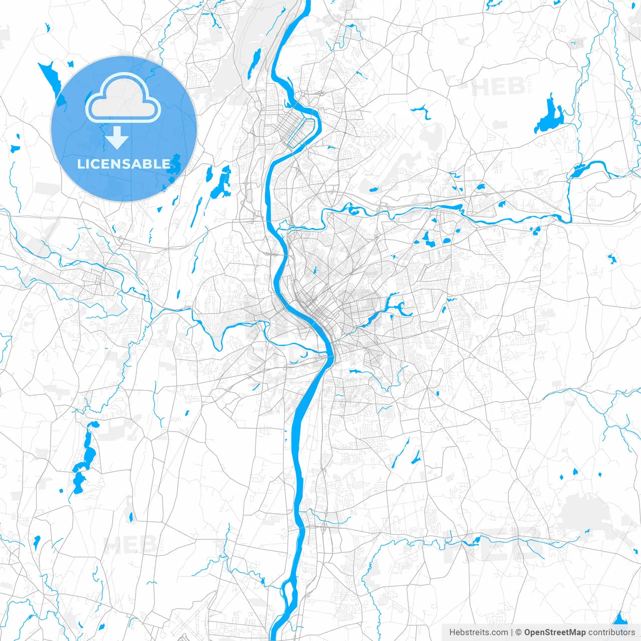 Rich detailed vector map of Springfield, Massachusetts, USA