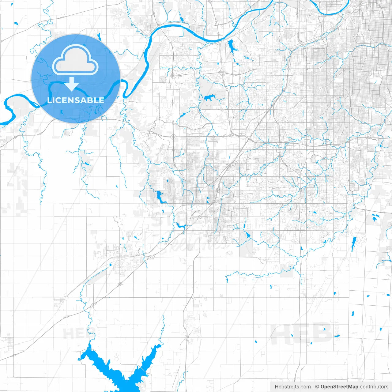 Rich detailed vector map of Olathe, Kansas, USA
