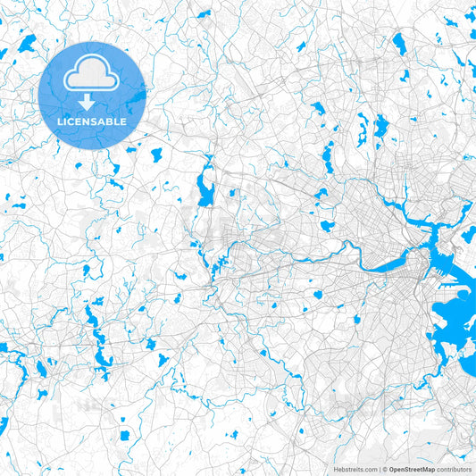 Rich detailed vector map of Waltham, Massachusetts, USA