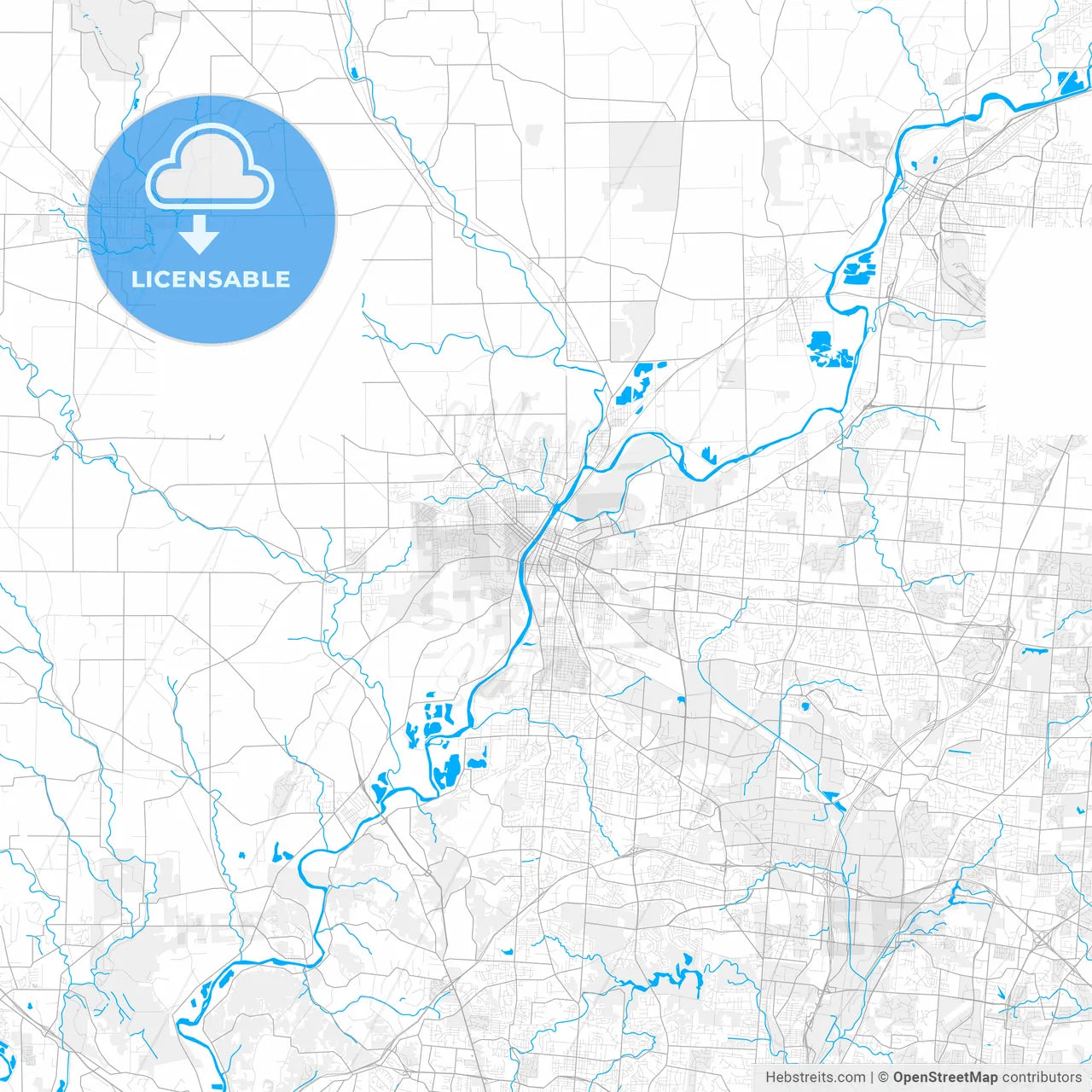 Rich detailed vector map of Hamilton, Ohio, USA
