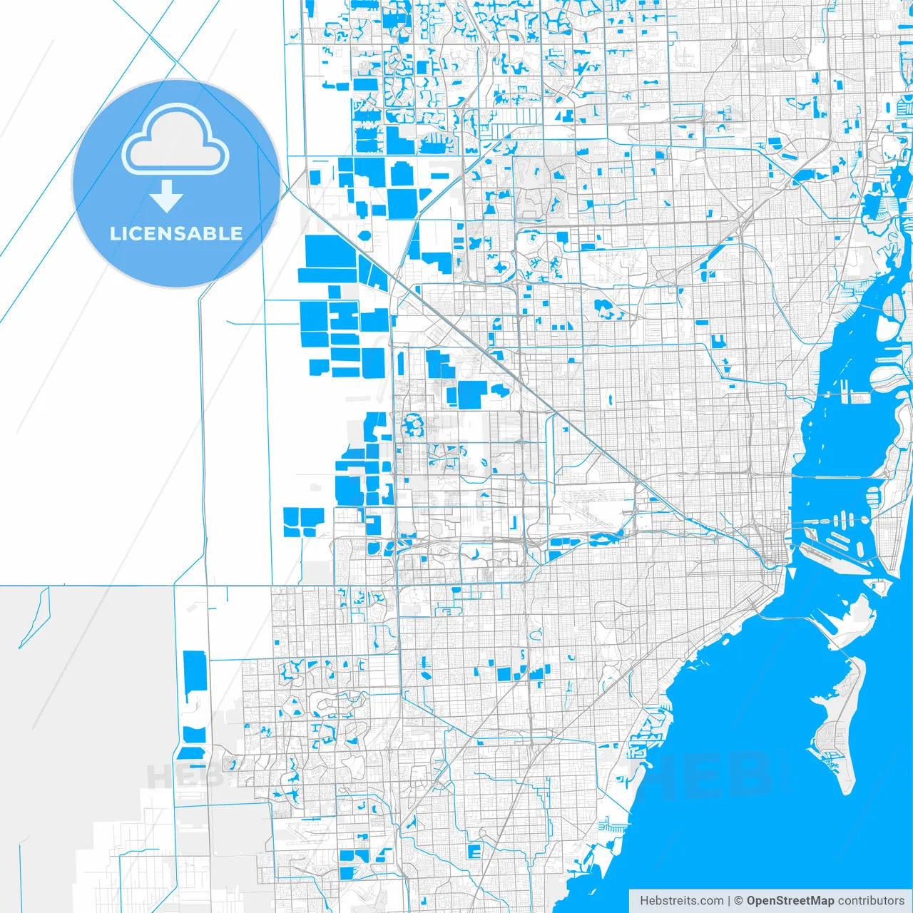 Rich detailed vector map of Doral, Florida, USA