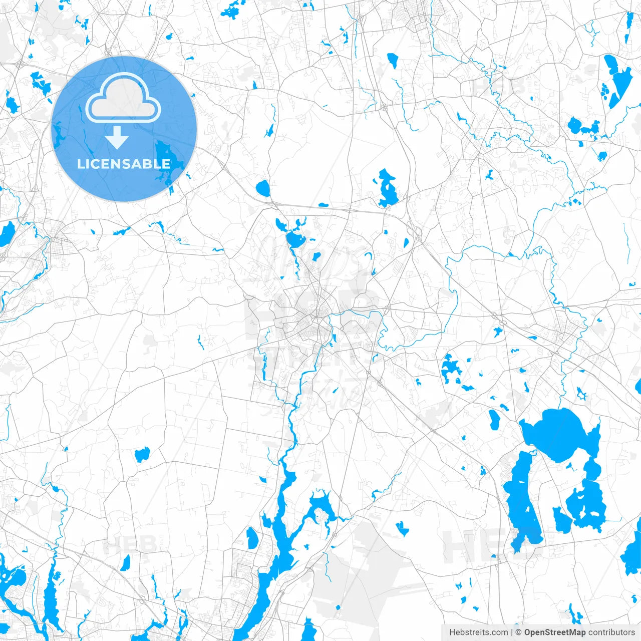 Rich detailed vector map of Taunton, Massachusetts, USA