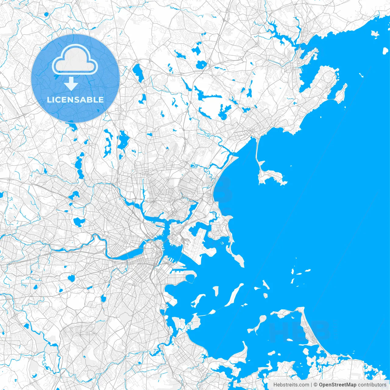 Rich detailed vector map of Revere, Massachusetts, United States of America