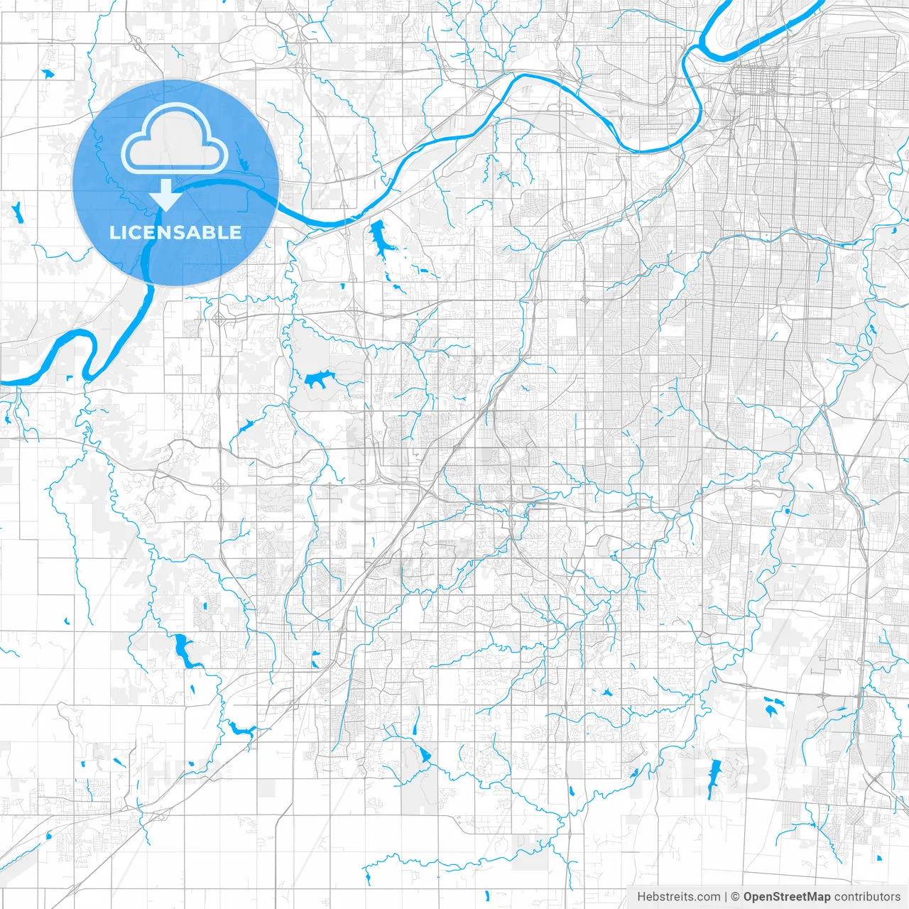 Rich detailed vector map of Lenexa, Kansas, United States of America