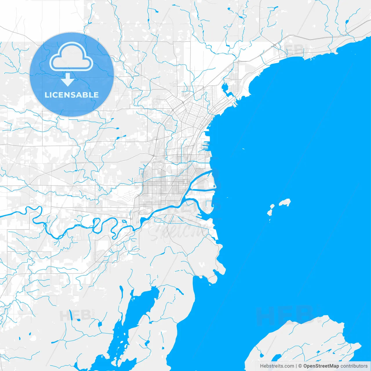 Rich detailed vector map of Thunder Bay, Ontario, Canada