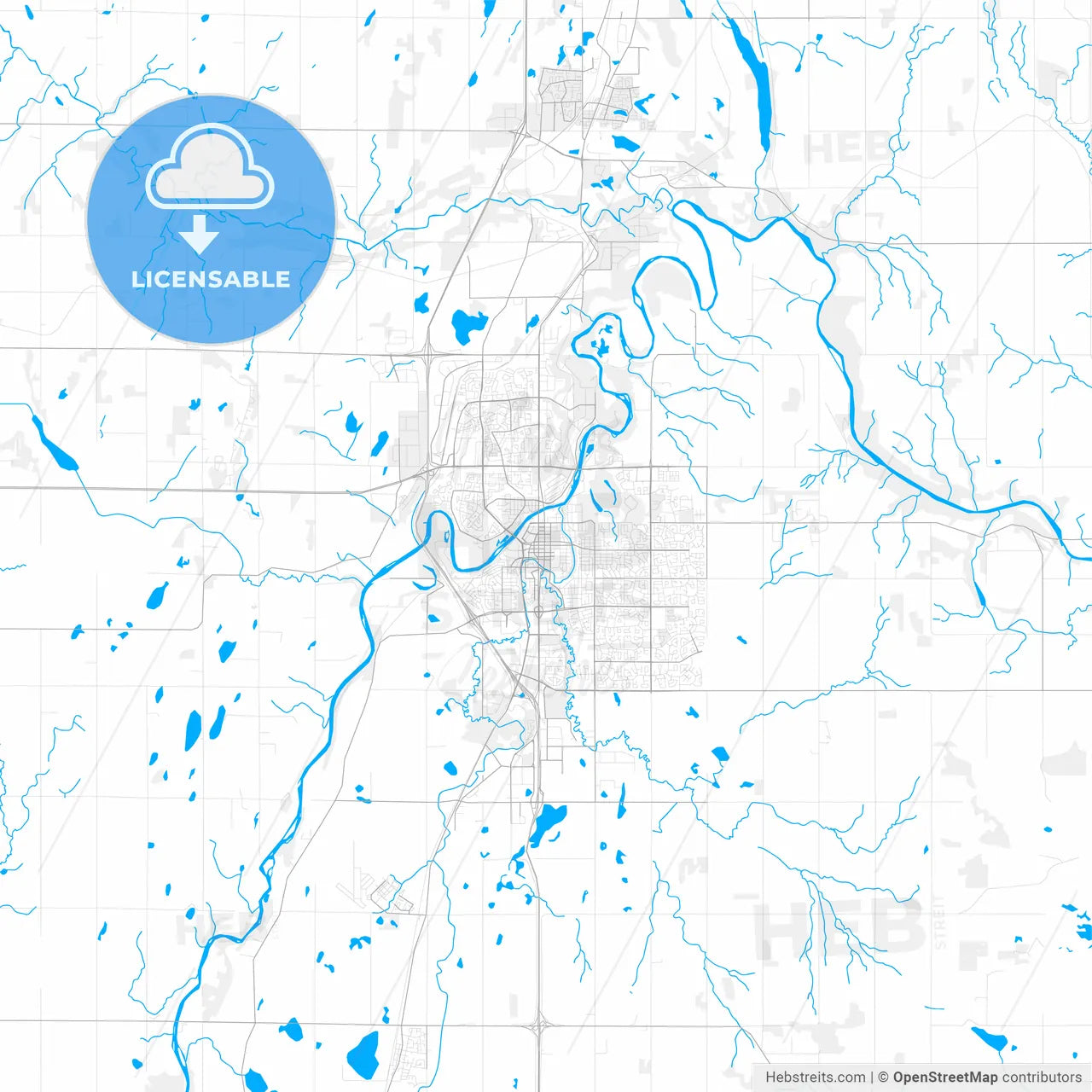Rich detailed vector map of Red Deer, Alberta, Canada