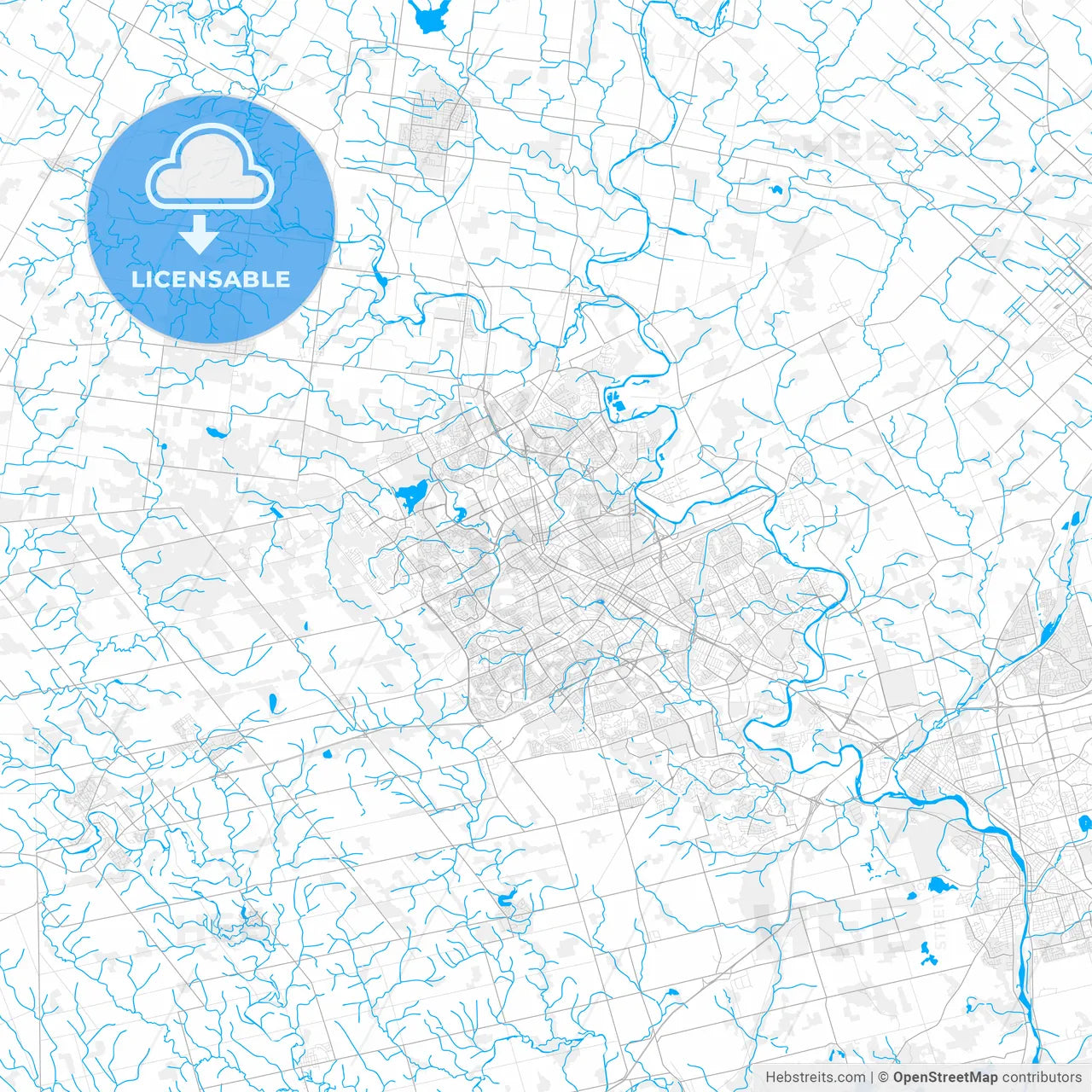 Rich detailed vector map of Waterloo, Ontario, Canada
