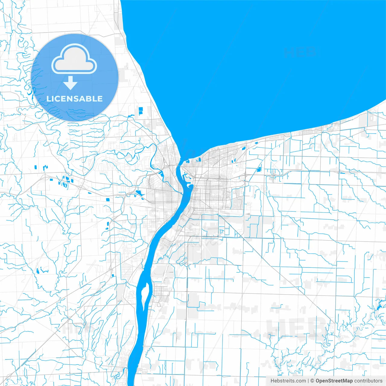 Rich detailed vector map of Sarnia, Ontario, Canada