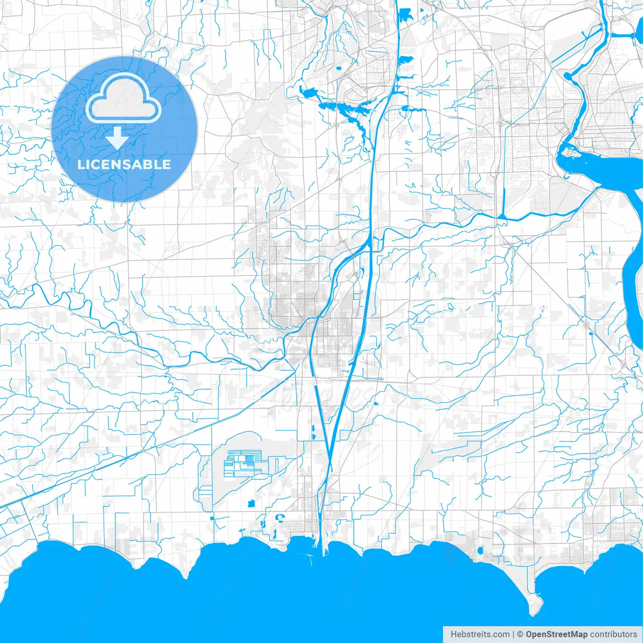 Rich detailed vector map of Welland, Ontario, Canada