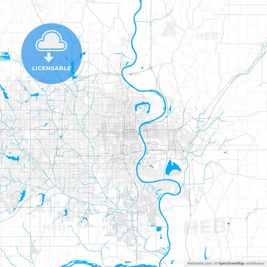 Rich detailed vector map of Omaha, Nebraska, U.S.A.
