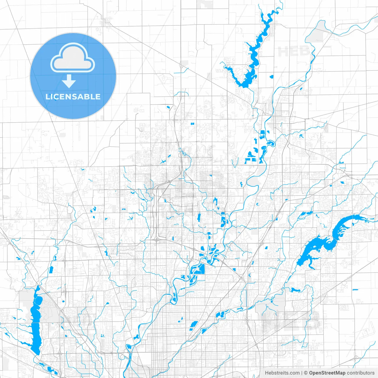 Rich detailed vector map of Carmel, Indiana, USA