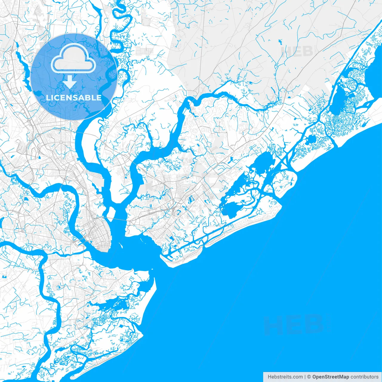 Rich detailed vector map of Mount Pleasant, South Carolina, USA