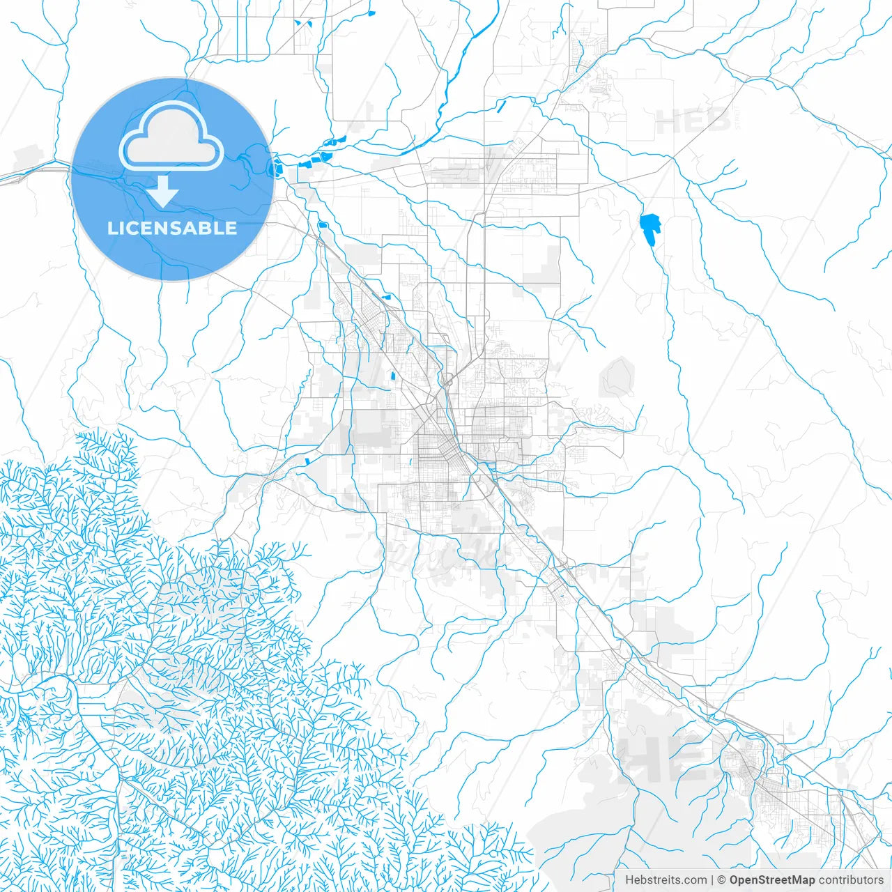 Rich detailed vector map of Medford, Oregon, USA