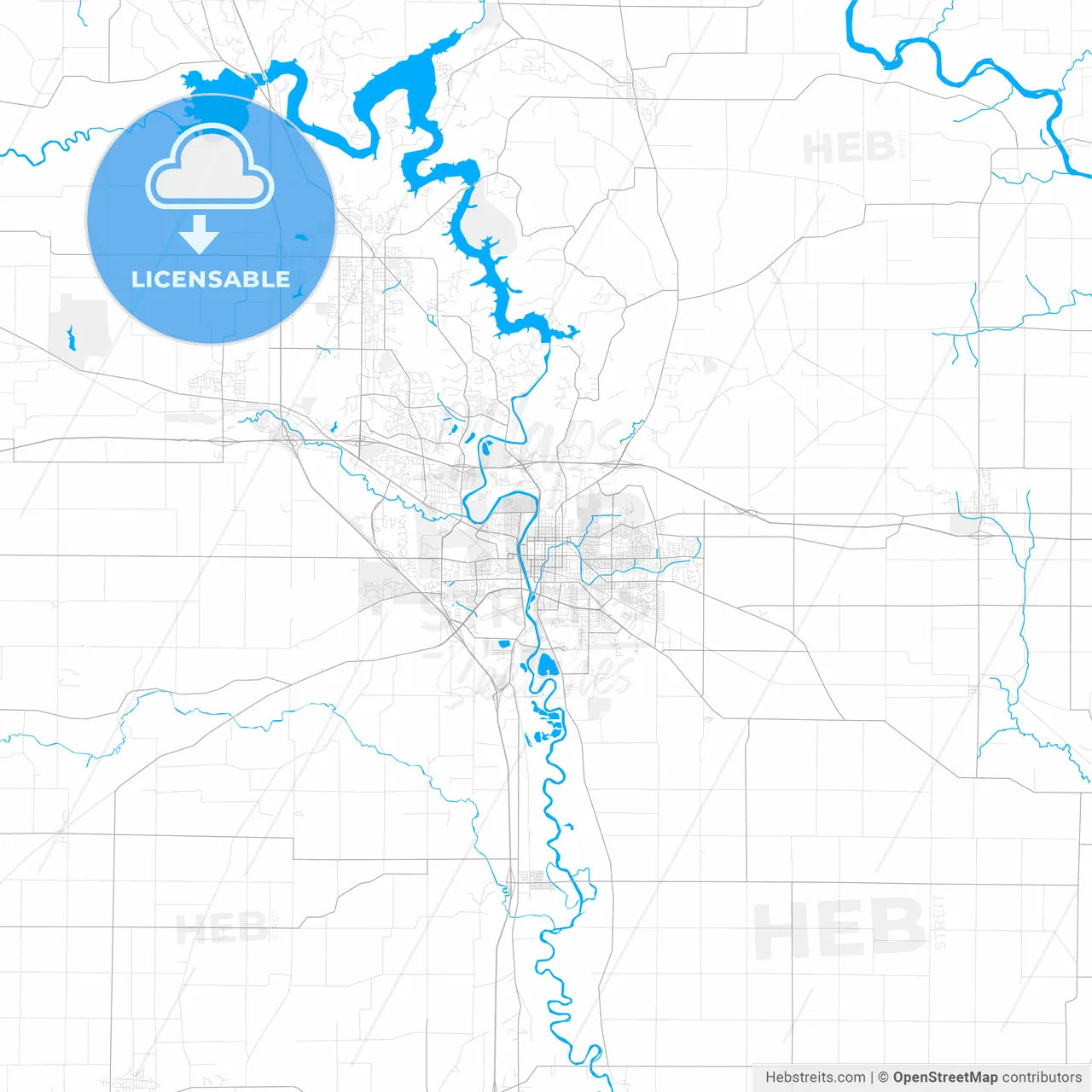 Rich detailed vector map of Iowa City, Iowa, USA