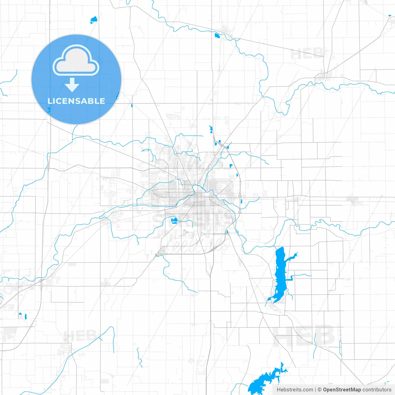 Rich detailed vector map of Muncie, Indiana, USA