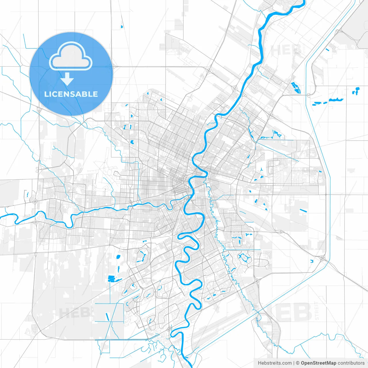 Rich detailed vector map of Winnipeg, Manitoba, Canada