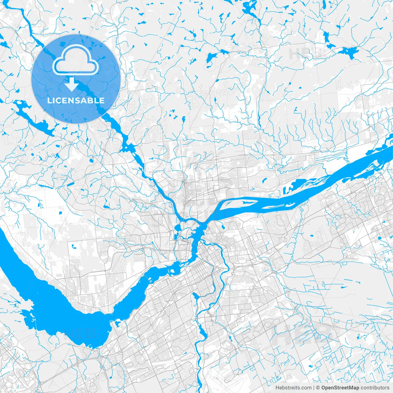 Rich detailed vector map of Gatineau, Quebec, Canada