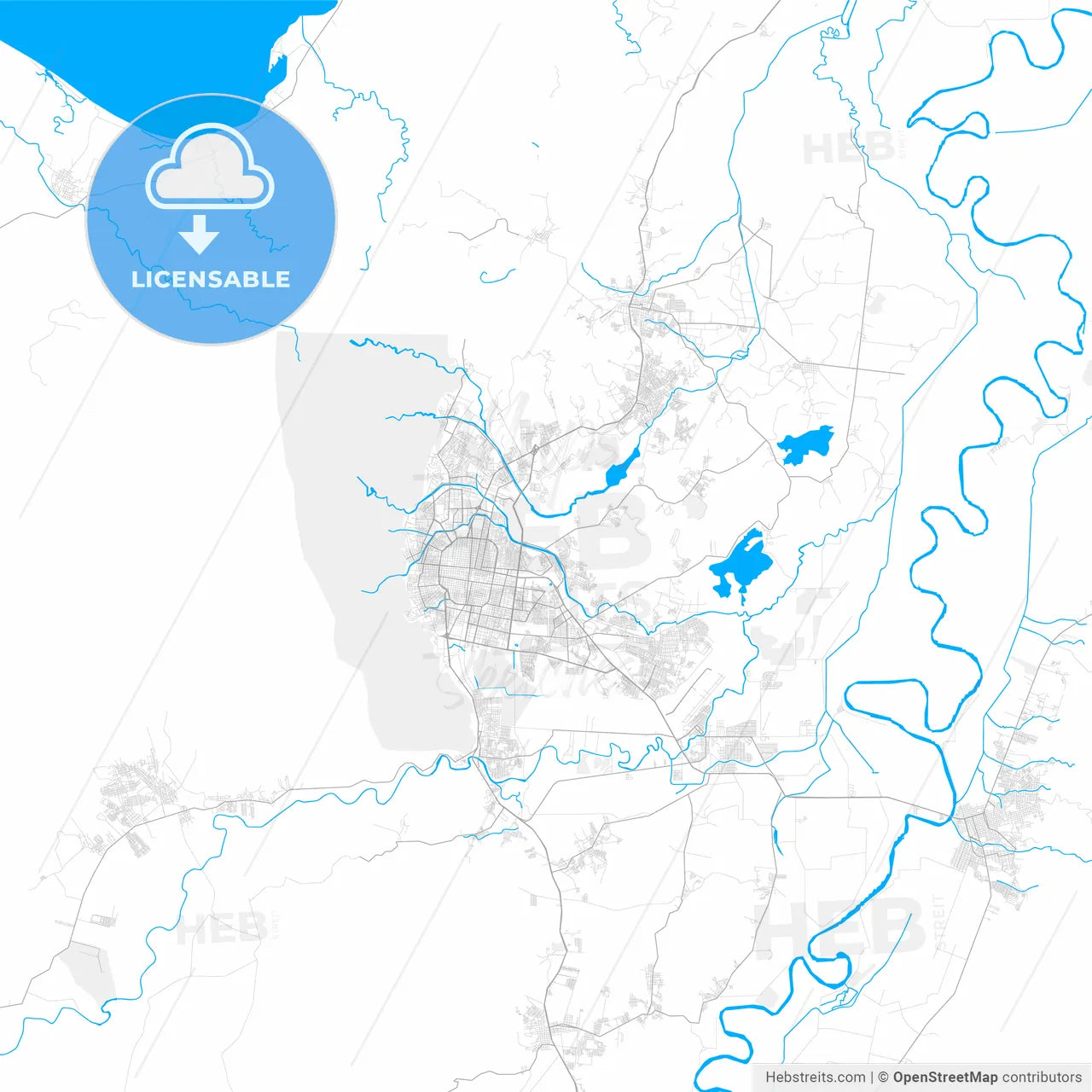 Rich detailed vector map of San Pedro Sula, Cortés, Honduras