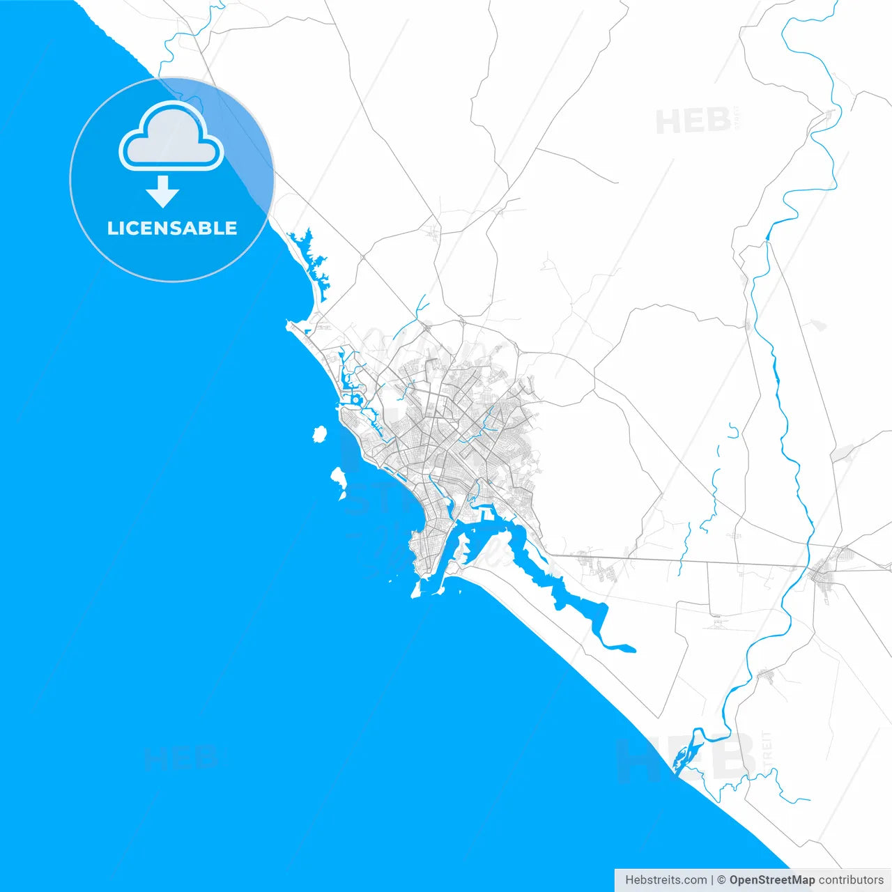 Rich detailed vector map of Mazatlán, Sinaloa, Mexico