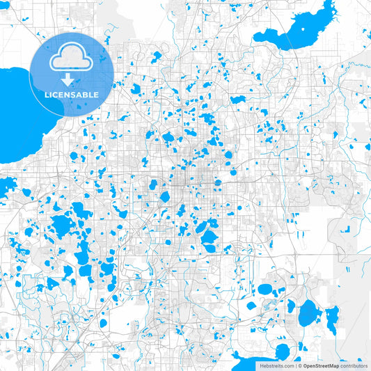 Rich detailed vector map of Orlando, Florida, U.S.A.