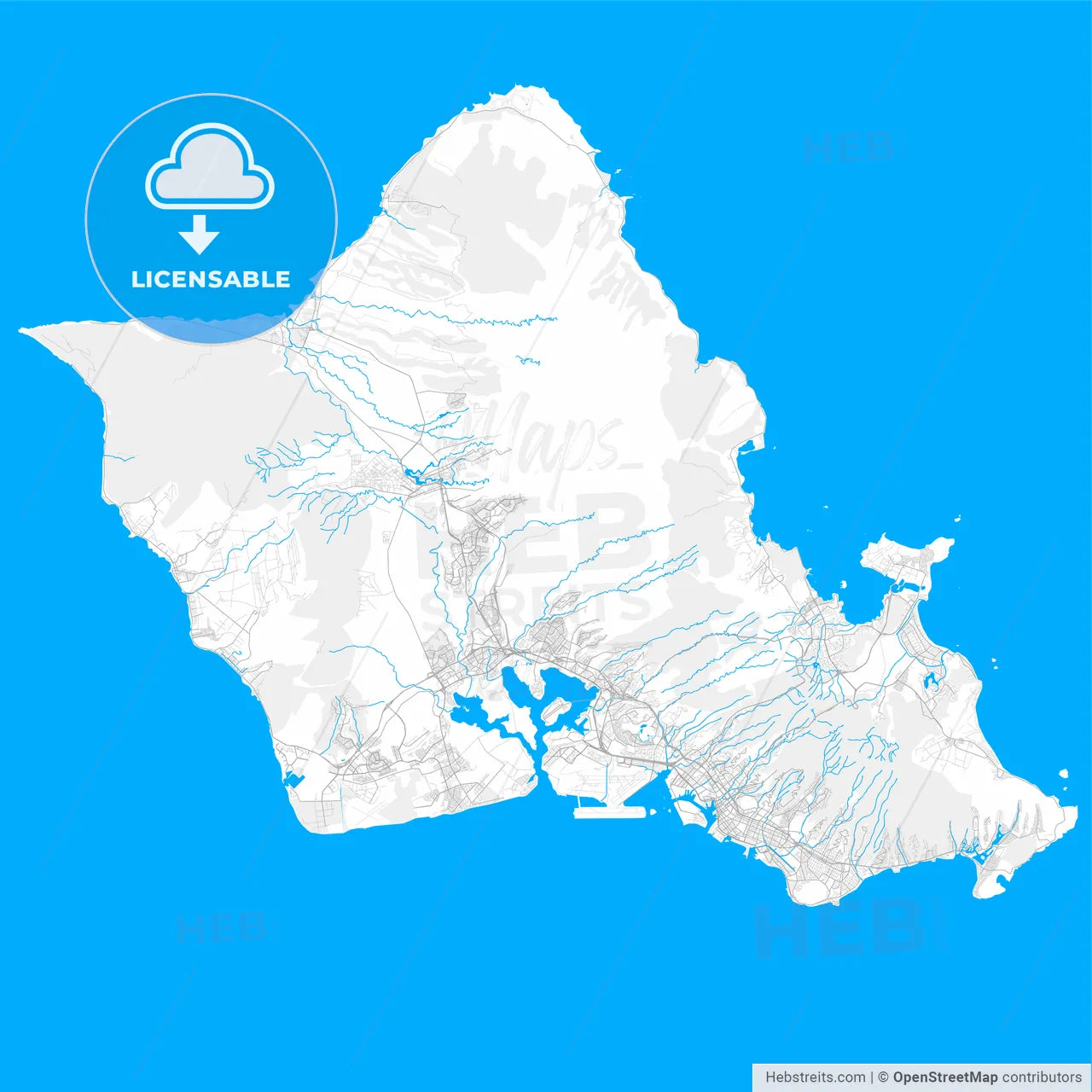 Rich detailed vector map of Honolulu, Hawaii, U.S.A.