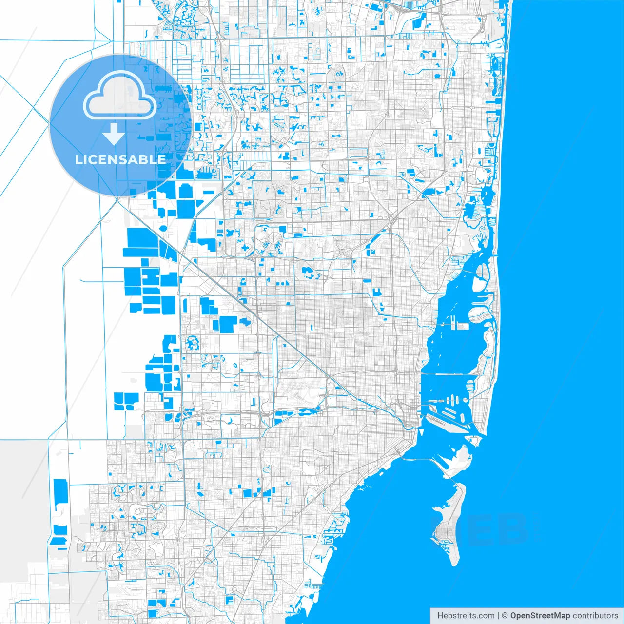 Rich detailed vector map of Hialeah, Florida, U.S.A.