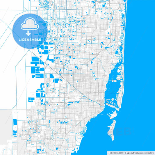 Rich detailed vector map of Hialeah, Florida, U.S.A.