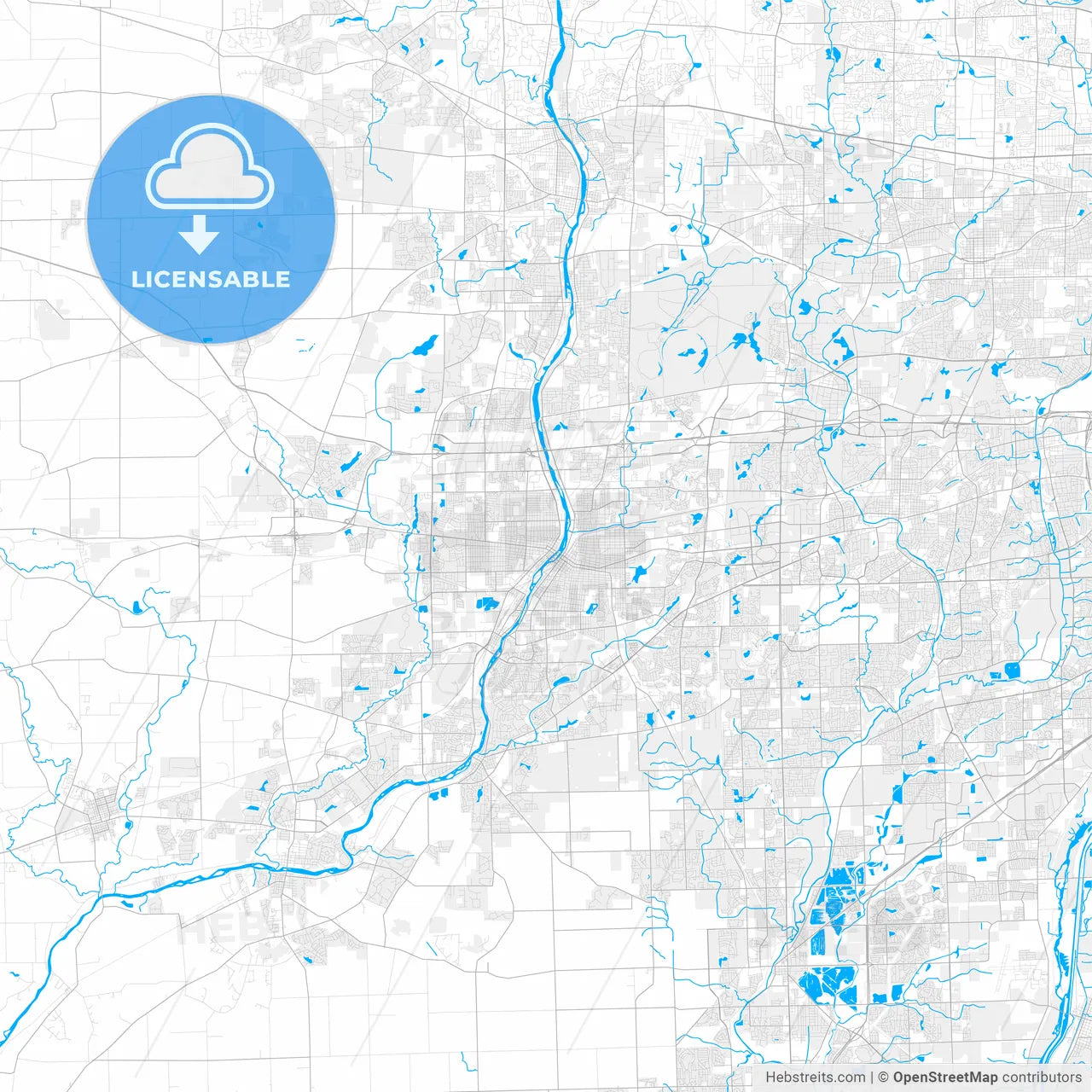 Rich detailed vector map of Aurora, Illinois, USA