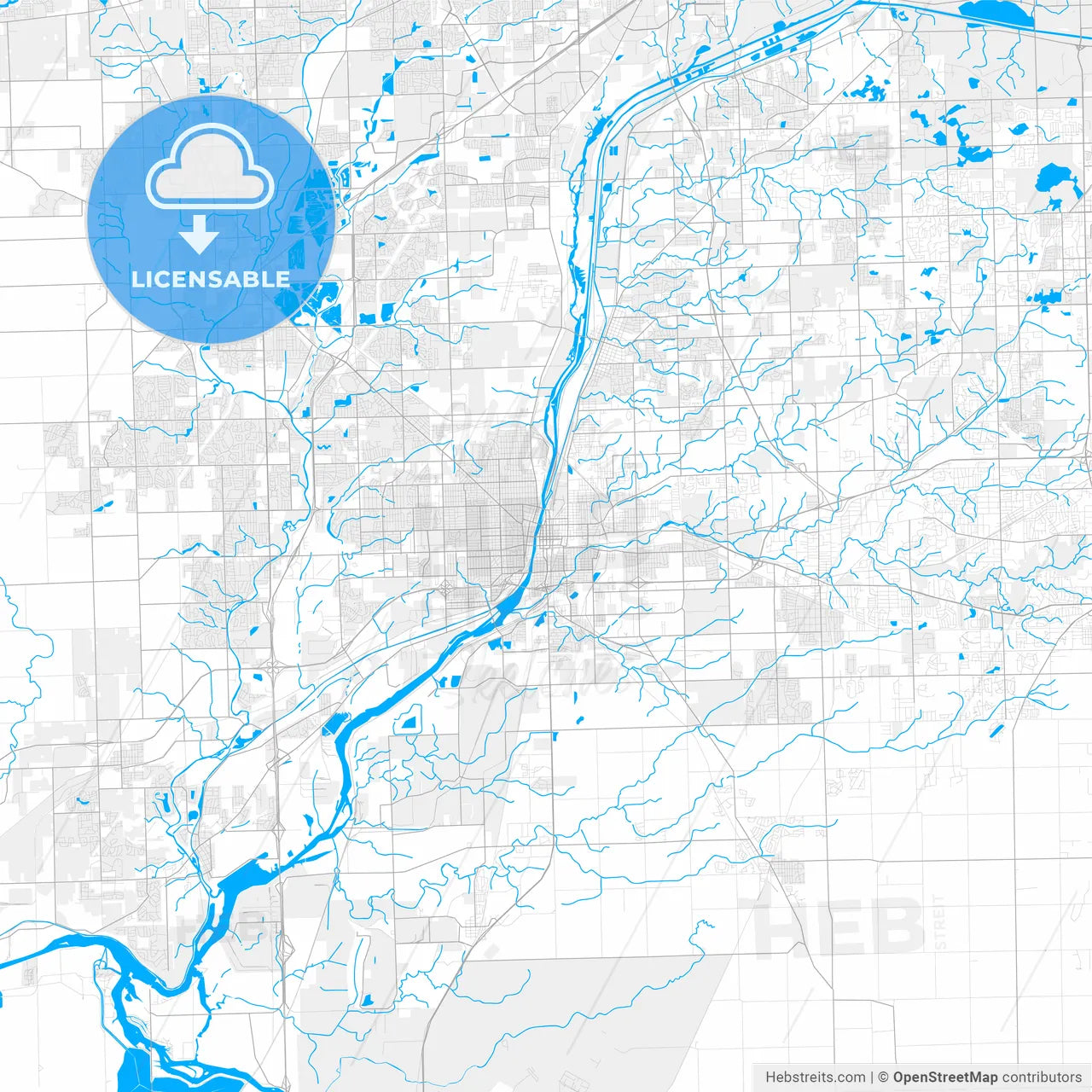 Rich detailed vector map of Joliet, Illinois, USA