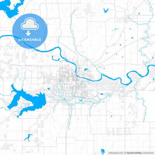 Rich detailed vector map of Lawrence, Kansas, USA