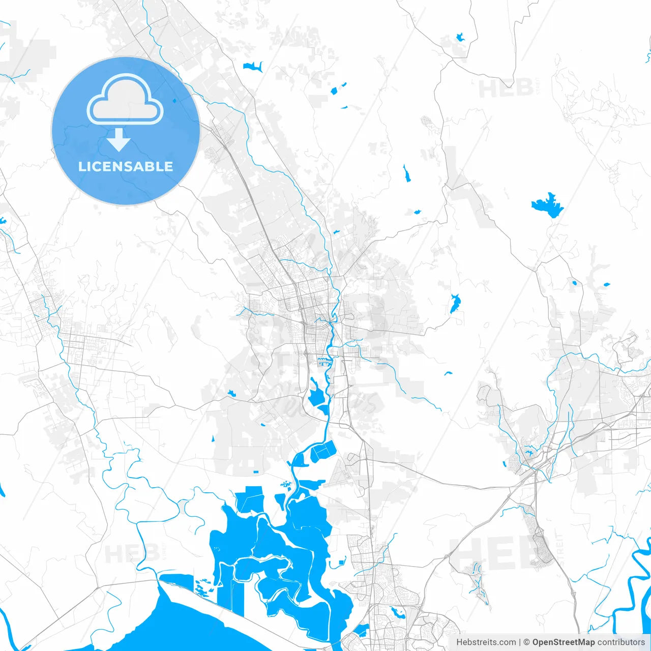 Rich detailed vector map of Napa, California, USA