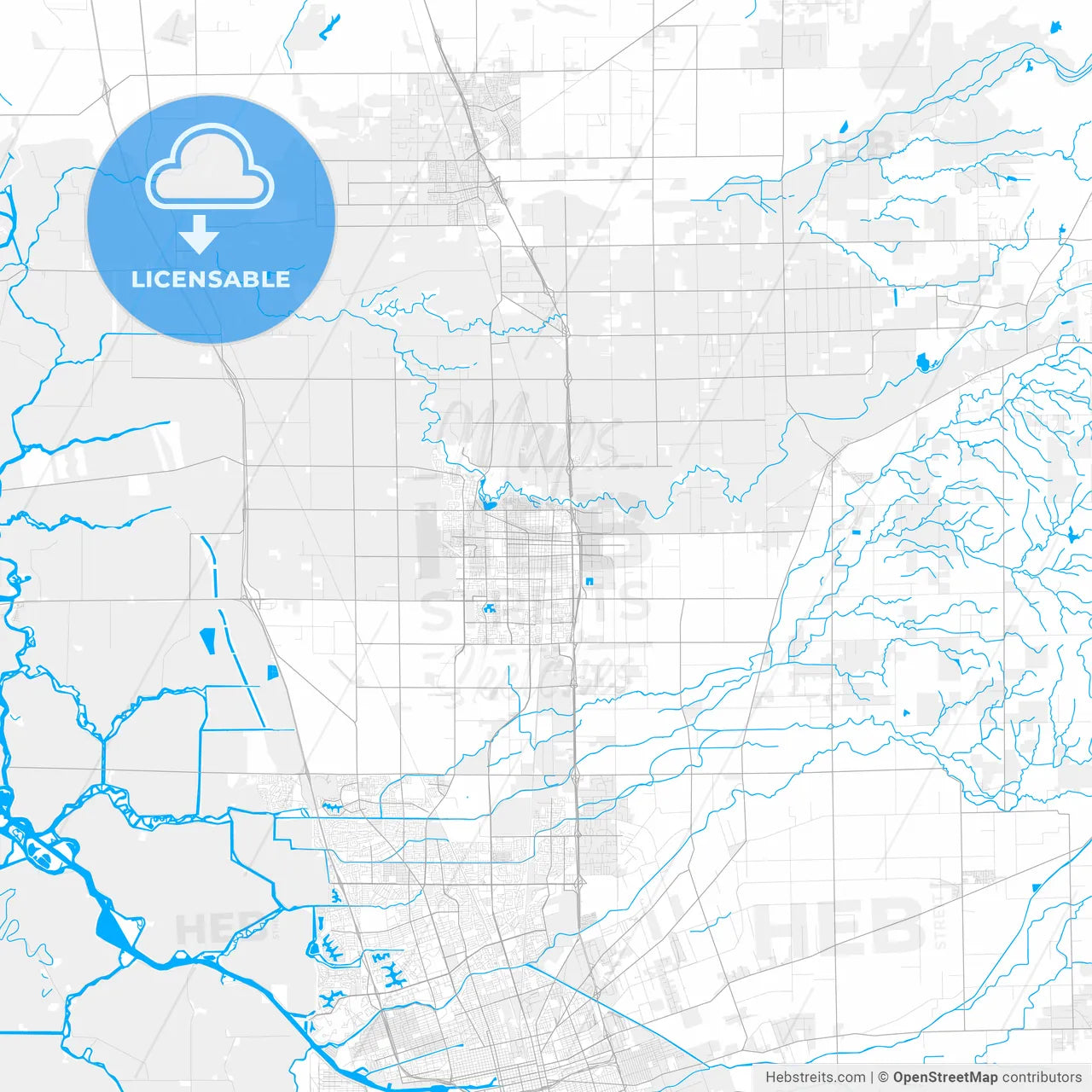 Rich detailed vector map of Lodi, California, USA
