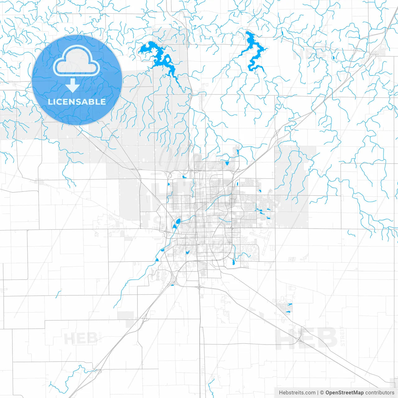 Rich detailed vector map of Normal, Illinois, USA