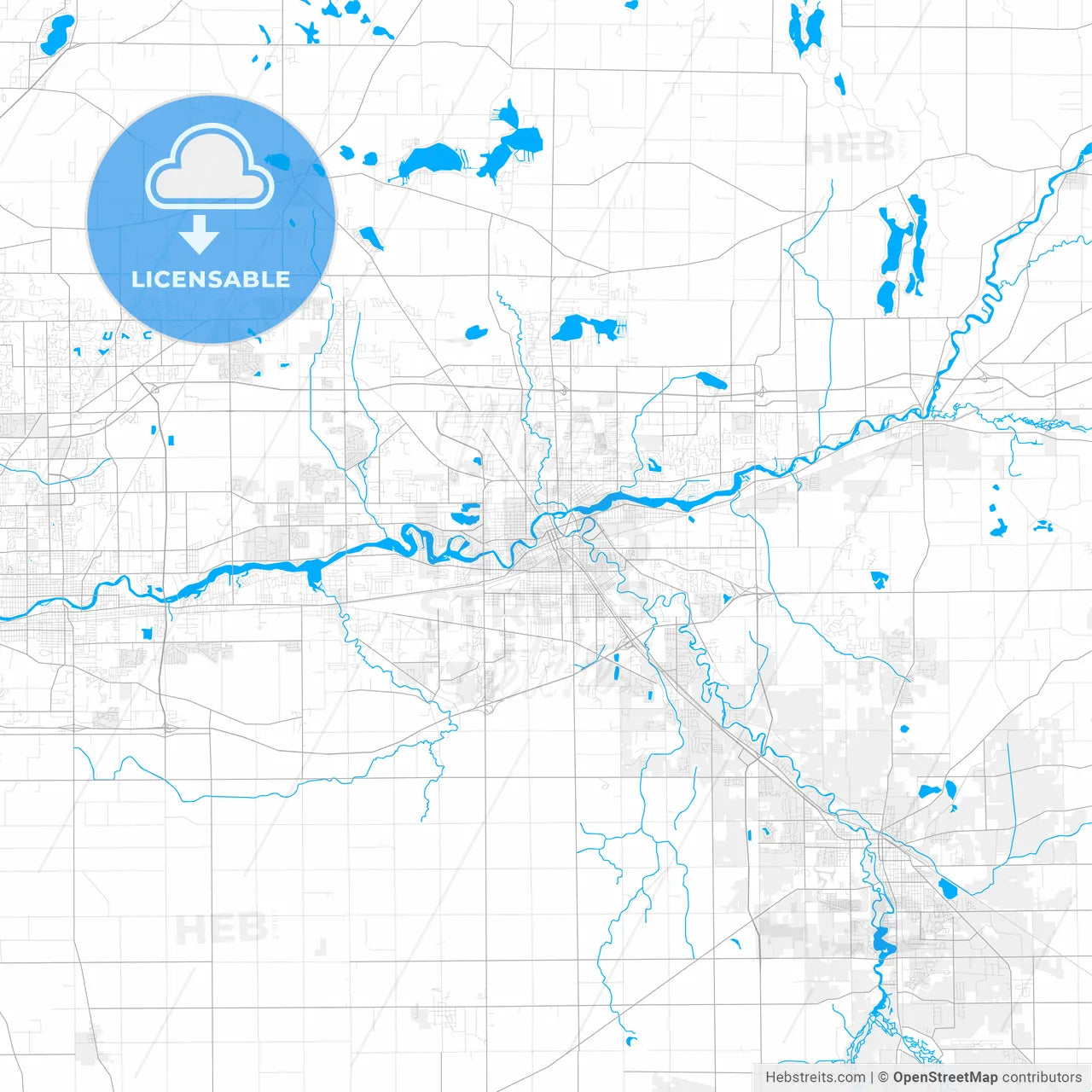 Rich detailed vector map of Elkhart, Indiana, United States of America