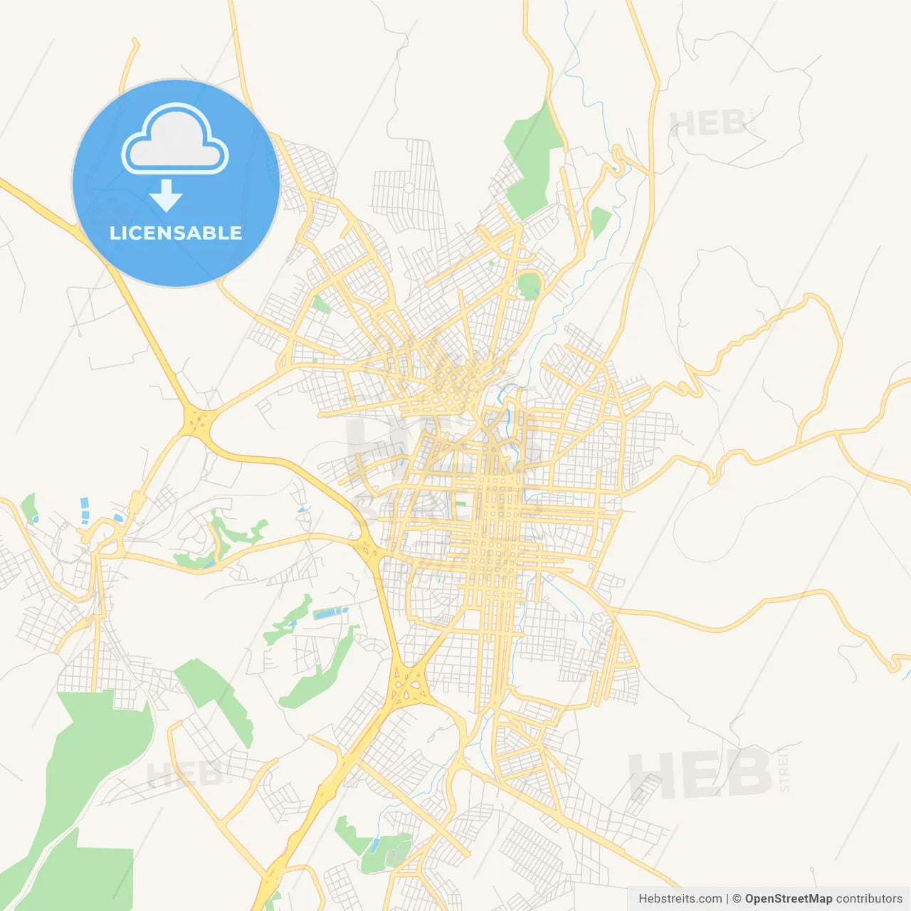 Printable street map of Botucatu, Brazil