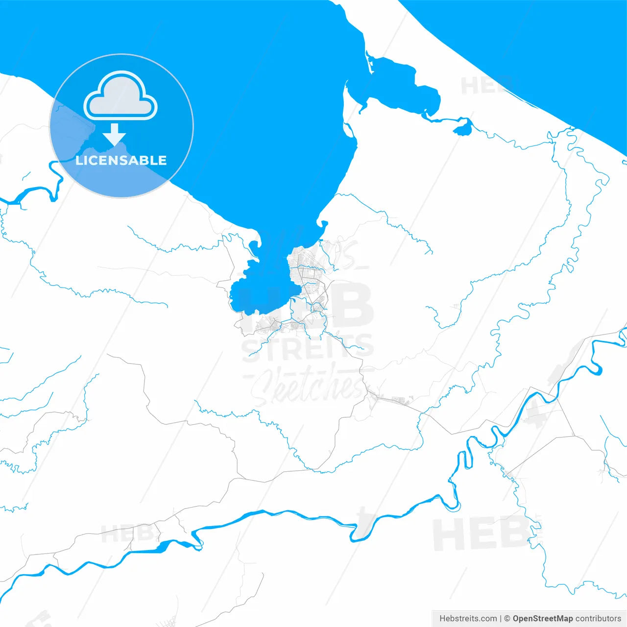 Rich detailed vector map of Puerto Barrios, Izabal, Guatemala